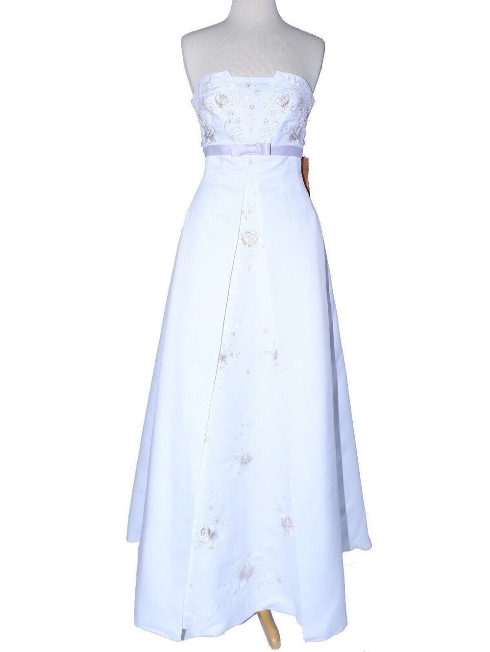 Lenovia#39304 Heavy Satin Wedding Gown with Lilac Accent-Size 11-White & Lilac